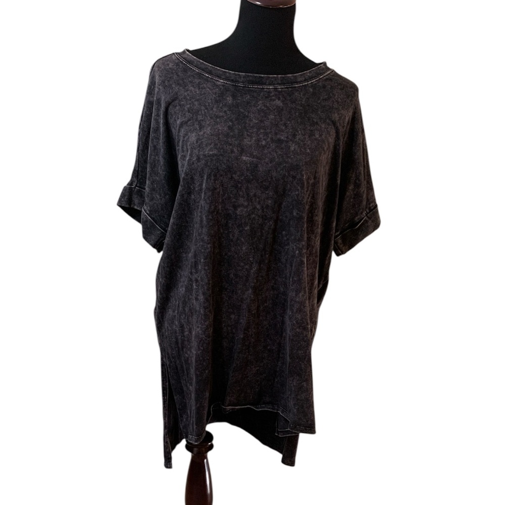 Zenana Ash Mineral Wash Short Sleeve Oversized High Low Tee Women’s Large